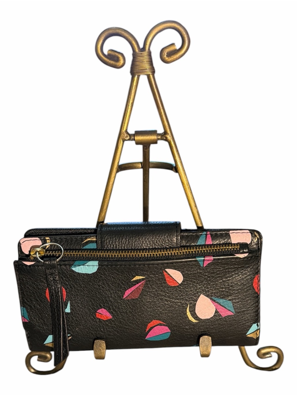 Fossil Black Leather Continental Wallet with Multicolor Teardrop Motif - Picture 2 of 5